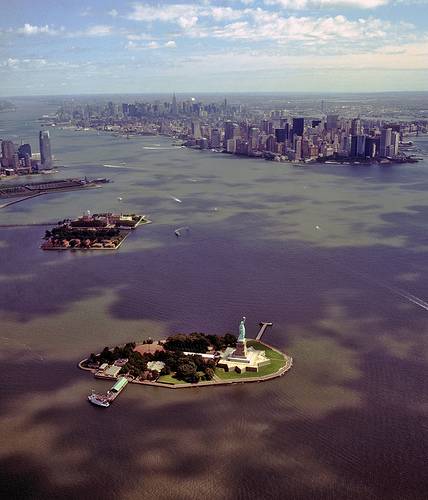 New York Harbor with The Statue of Liberty.