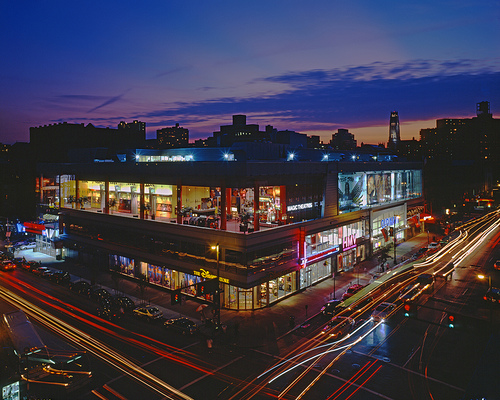Magic Johnson Movie Theater in Harlem, NYC, photographed at night.