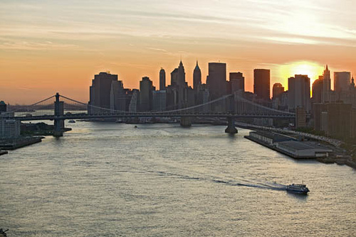 Wall Street and the Brooklyn Bridge viewed from Shaefer Landing