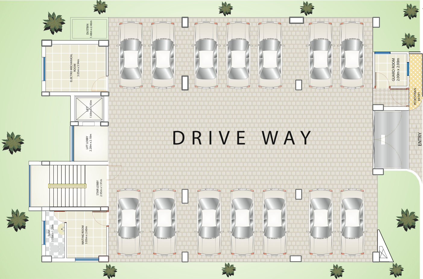 Rendering of Shalazer Properties Latifa Residence, Ground floor-level floor plan